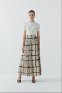 BEJ DESENLİ PİLELİ ETEK - Clande