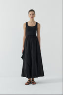 SİYAH VOLANLI KETEN ETEK - Clande