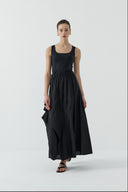 SİYAH VOLANLI KETEN ETEK - Clande