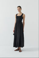 SİYAH VOLANLI KETEN ETEK - Clande