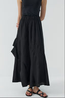 SİYAH VOLANLI KETEN ETEK - Clande