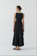 SİYAH VOLANLI KETEN ETEK - Clande