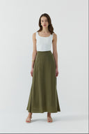 HAKİ İPEK CUPRO GENİŞ ETEK - Clande