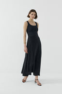 SİYAH İPEK CUPRO GENİŞ ETEK - Clande