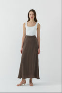 KAHVE İPEK CUPRO GENİŞ ETEK - Clande