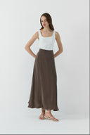 KAHVE İPEK CUPRO GENİŞ ETEK - Clande