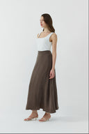 KAHVE İPEK CUPRO GENİŞ ETEK - Clande