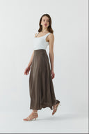 KAHVE İPEK CUPRO GENİŞ ETEK - Clande