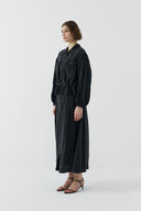 SİYAH BÜZGÜLÜ İPEK CUPRO KISA GÖMLEK - Clande