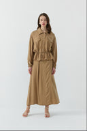 CAMEL BÜZGÜLÜ İPEK CUPRO KISA GÖMLEK - Clande