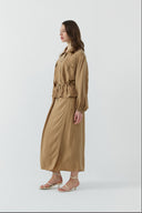 CAMEL BÜZGÜLÜ İPEK CUPRO KISA GÖMLEK - Clande