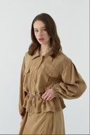 CAMEL BÜZGÜLÜ İPEK CUPRO KISA GÖMLEK - Clande