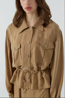 CAMEL BÜZGÜLÜ İPEK CUPRO KISA GÖMLEK - Clande