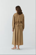 CAMEL BÜZGÜLÜ İPEK CUPRO KISA GÖMLEK - Clande