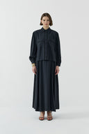 SİYAH DANTEL DETAYLI MODAL GÖMLEK - Clande