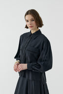 SİYAH DANTEL DETAYLI MODAL GÖMLEK - Clande