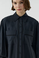 SİYAH DANTEL DETAYLI MODAL GÖMLEK - Clande