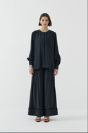 SİYAH ALLER DETAYLI MODAL BLUZ - Clande