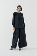 SİYAH ALLER DETAYLI MODAL BLUZ - Clande