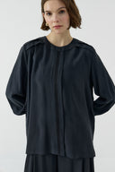 SİYAH ALLER DETAYLI MODAL BLUZ - Clande