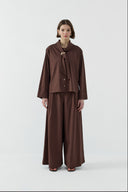 KAHVE METAL AKSESUARLI FULARLI GÖMLEK - Clande