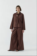 KAHVE METAL AKSESUARLI FULARLI GÖMLEK - Clande