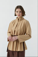 CAMEL HAKİM YAKA KEMER GEÇİŞLİ BLUZ - Clande