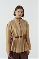 CAMEL HAKİM YAKA KEMER GEÇİŞLİ BLUZ - Clande
