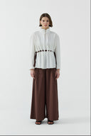 EKRU KAHVE HAKİM YAKA KEMER GEÇİŞLİ BLUZ - Clande