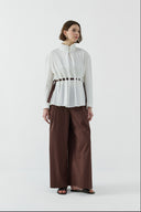 EKRU KAHVE HAKİM YAKA KEMER GEÇİŞLİ BLUZ - Clande