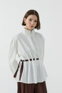 EKRU KAHVE HAKİM YAKA KEMER GEÇİŞLİ BLUZ - Clande