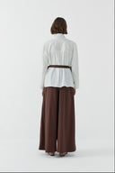 EKRU KAHVE HAKİM YAKA KEMER GEÇİŞLİ BLUZ - Clande