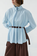 MAVİ HAKİM YAKA KEMER GEÇİŞLİ BLUZ - Clande