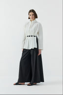 EKRU HAKİM YAKA KEMER GEÇİŞLİ BLUZ - Clande