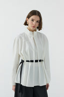 EKRU HAKİM YAKA KEMER GEÇİŞLİ BLUZ - Clande