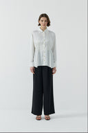 ECRU BEL LASTİKLİ PARLAK GÖMLEK - Clande