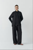 SİYAH NAKIŞLI KETEN GÖMLEK - Clande