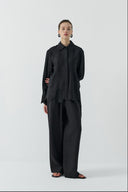 SİYAH NAKIŞLI KETEN GÖMLEK - Clande