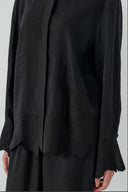 SİYAH NAKIŞLI KETEN GÖMLEK - Clande