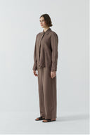 KAHVE NAKIŞLI KETEN GÖMLEK - Clande