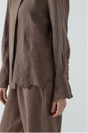 KAHVE NAKIŞLI KETEN GÖMLEK - Clande