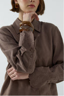 KAHVE NAKIŞLI KETEN GÖMLEK - Clande