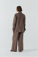 KAHVE NAKIŞLI KETEN GÖMLEK - Clande