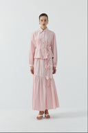 PEMBE ÇİÇEK KUŞAKLI KISA GÖMLEK