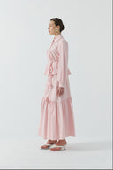 PEMBE ÇİÇEK KUŞAKLI KISA GÖMLEK