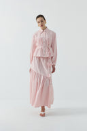 PEMBE ÇİÇEK KUŞAKLI KISA GÖMLEK