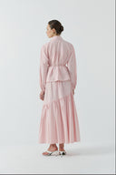 PEMBE ÇİÇEK KUŞAKLI KISA GÖMLEK