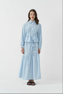 MAVİ ÇİÇEK KUŞAKLI KISA GÖMLEK - Clande