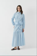 MAVİ ÇİÇEK KUŞAKLI KISA GÖMLEK - Clande