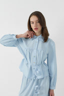 MAVİ ÇİÇEK KUŞAKLI KISA GÖMLEK - Clande